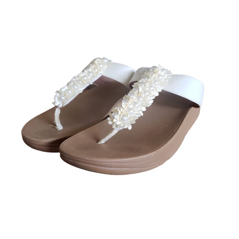 FitFlop Verna Ivory Beaded Flip Flop Toe Post Sandals Women's Size 10 - Picture 3 of 11
